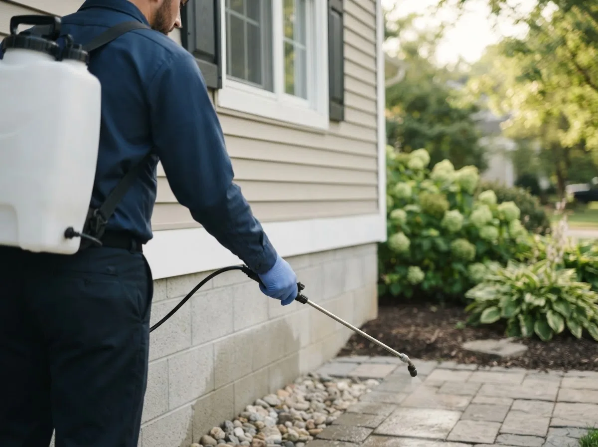 Pest control technician inspecting a home in Whitney, PA